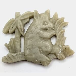 Carved Cutout Green Jade Panda with Bamboo Pendant Piece Ornament 1.75in